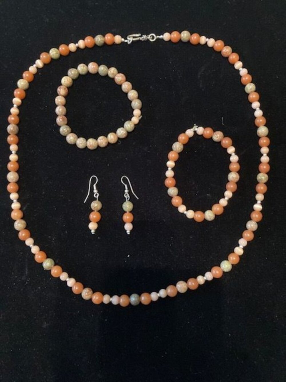 Multicolored Beaded Necklace, 2 Bracelets and Earring Set